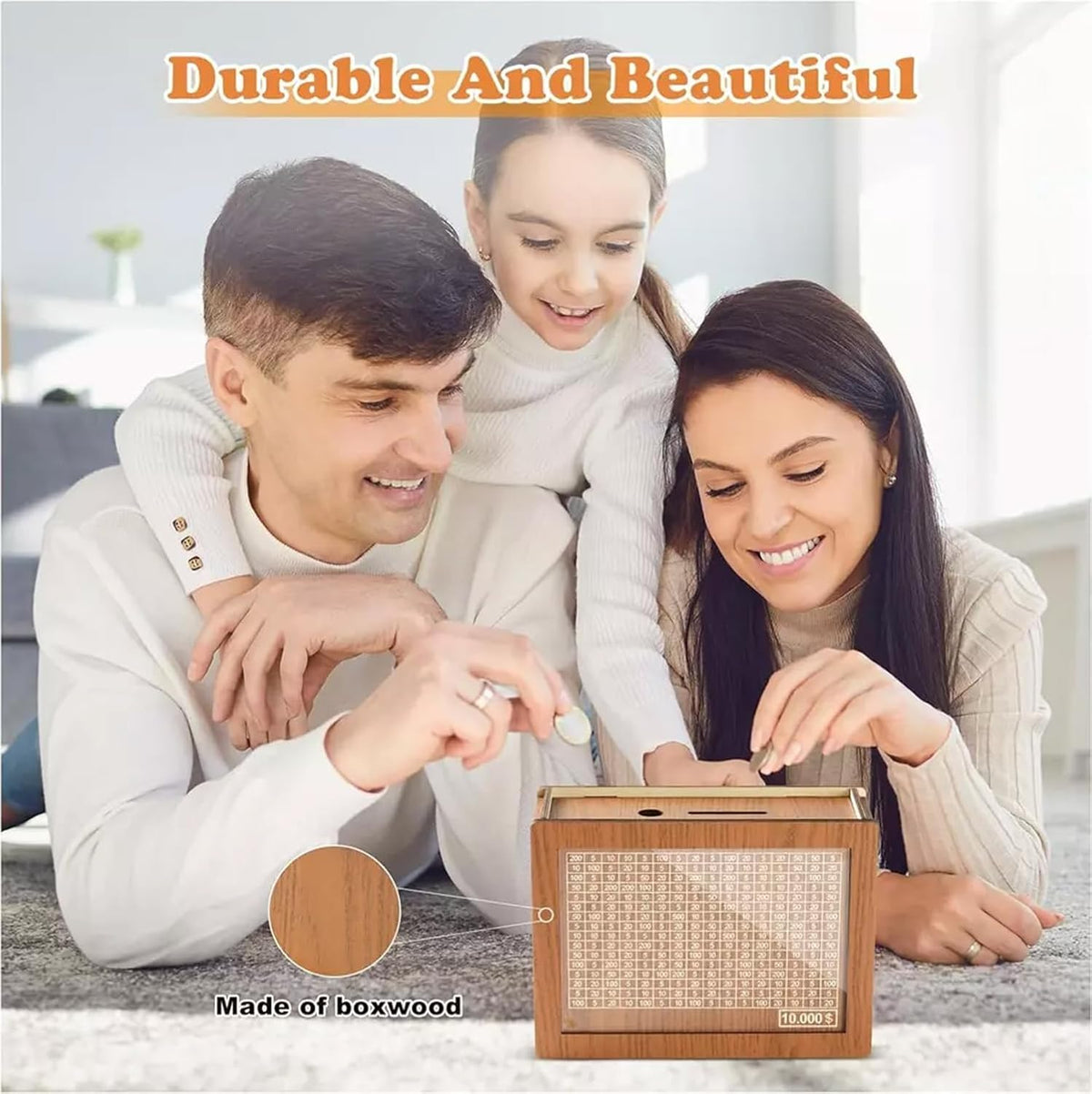 Cash Vault Wooden Savings Challenge Box with Counting Target, Reusable Dollar Cash Target Saver with Pen, Retro Coin Bank, Countdown Money save Box, Piggy Bank Gifts for Boys and Girls (10000$)