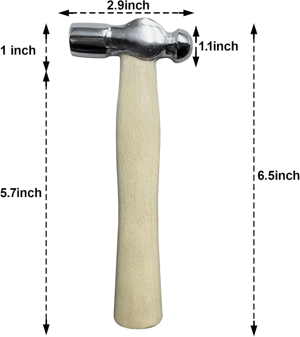 Mini Ball Peen Hammer Anti-Slip Wooden Short Handle, 5 OZ Household Small Hammer for DIY, Woodworking, Repair, Camping, Escape Tool
