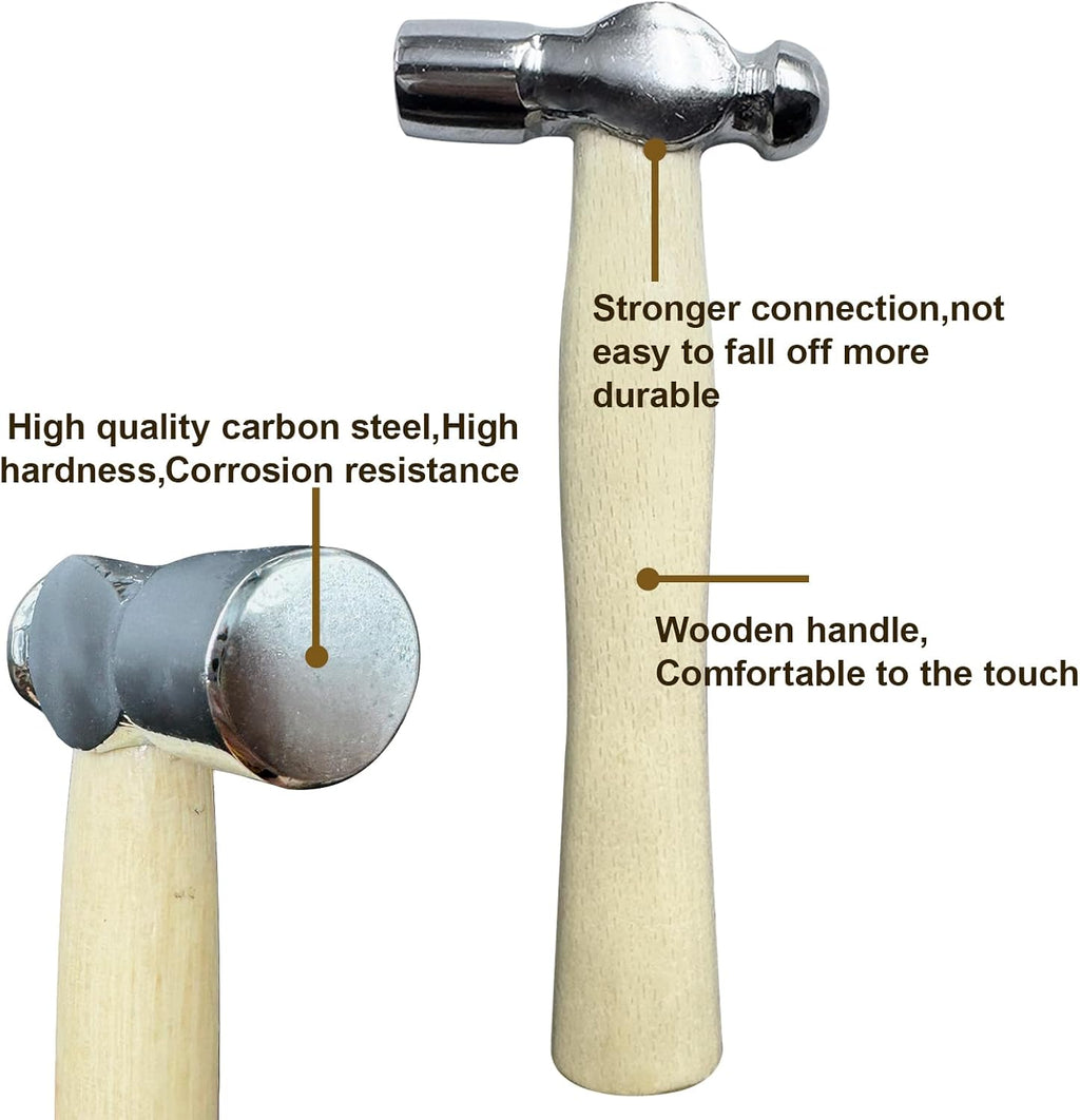 Mini Ball Peen Hammer Anti-Slip Wooden Short Handle, 5 OZ Household Small Hammer for DIY, Woodworking, Repair, Camping, Escape Tool